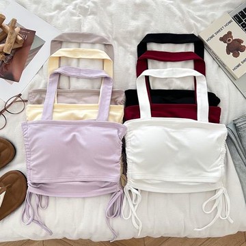 設計感辣妹時尚掛脖褶皺抽繩修身顯瘦短款露臍吊帶背心內搭上衣女