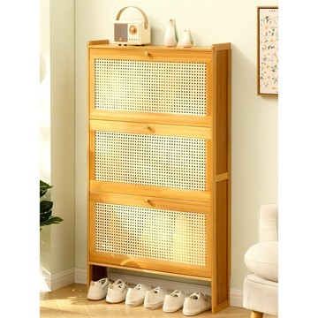 免運 公司貨 附發票 日式玄關超薄鞋櫃17cm 仿藤編薄型鞋櫃 家用門口室內大容易透氣翻斗窄鞋櫃 三層門後收納櫃組裝鞋架子 簡易收納神器省空間特惠/快速出貨B0830