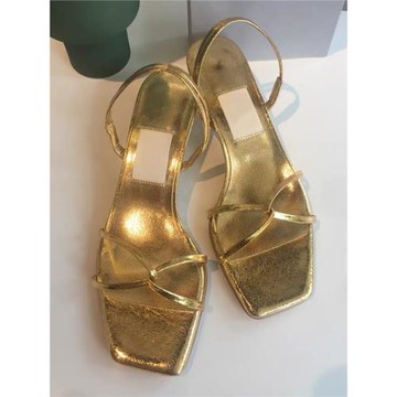 涼鞋女外穿2025新款夏季仙女風高跟鞋一字帶貓跟法式復古金色涼拖