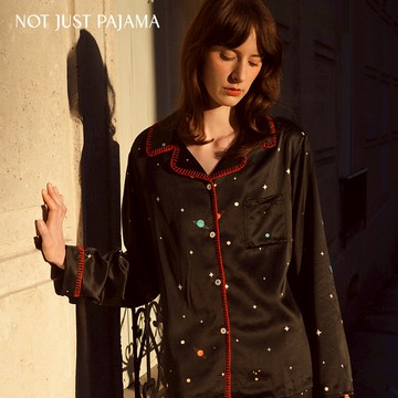 NotJustPajama Galaxy系列 星空印花22姆米真絲長袖睡衣套裝 - 黑色-XL