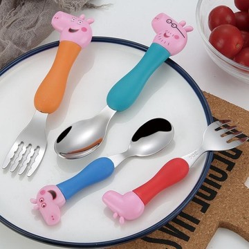兒童餐具寶寶卡通學吃飯叉子勺子環保便攜小豬佩奇304不銹鋼餐具