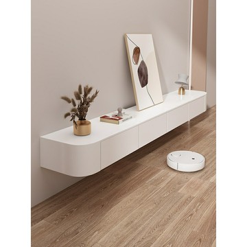 家居懸空電視柜實木壁掛式巖板臥室客廳奶油風小戶型白色懸浮/電視櫃/懸浮櫃/儲物櫃/收納櫃/置物櫃/掛壁櫃