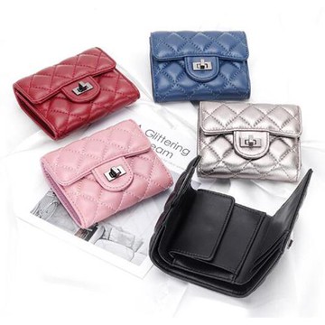 【Jpqueen】迷人菱格全真羊皮女用3折零錢短夾(5色可選)