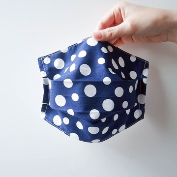 夏日薄棉口罩套- 深藍不規則圓點