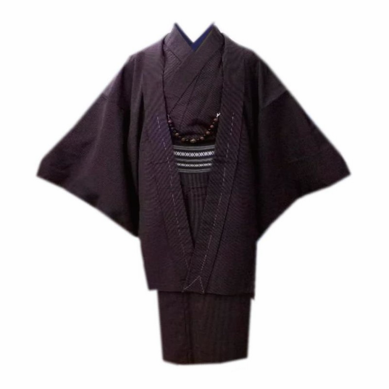 着物 袷 メンズ 男性 お仕立て上がり 5点セット グレー M 羽織 羽織紐