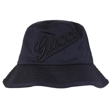 GUCCI 792789 立體草寫電繡LOGO棉質遮陽帽/漁夫帽.黑色