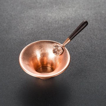 晟窯日式純銅茶漏 純錫茶濾 紫銅純手工梅花茶葉漏斗過濾網茶漏架