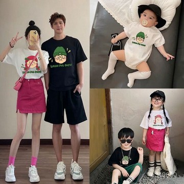 【不一樣的親子裝】韓國潮牌親子裝夏天 100%純棉親子服短袖 嬰兒爬行服 家庭裝 家庭服 全家裝 情侶上衣t恤 母女裝