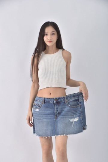 (XS（含）以下) american eagle丹寧牛仔質感棉質純棉藍色短裙