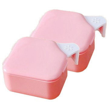 其他 日式假牙套清潔雙層浸泡盒-粉  1入  2個