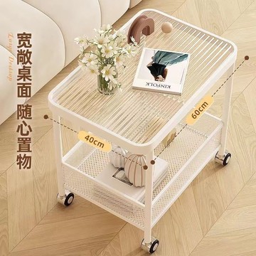 免運附發票 收納推車 餐具車 茶水推車  臥室沙發玻璃北歐美容簡約茶幾小推車移動長方形帶輪客廳雙層收納 快速出貨