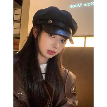 網紅氣質秋冬毛呢黑色帽子女英倫復古短檐畫家帽顯臉小百搭八角帽