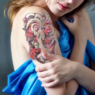 台灣現貨 九尾狐 浮世繪👑大邱紋身👑【T30A】 新 防水 紋身 刺青 貼紙 紋身貼 刺青貼 半甲 手臂 T05