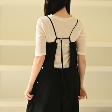 細帶-工裝風連身工作褲-黑色