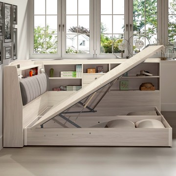 直人木業-極簡風白榆木5尺雙人掀床組搭配床邊收納櫃