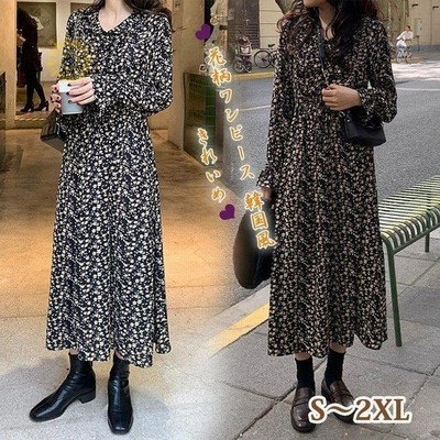 花柄ワンピース 50代 40代 30代 秋冬 長袖ワンピース レディース 春夏 ロングワンピース マキシ きれいめ 着痩せ 韓国風 おしゃれ フレアスカート 通販 Lineポイント最大get Lineショッピング