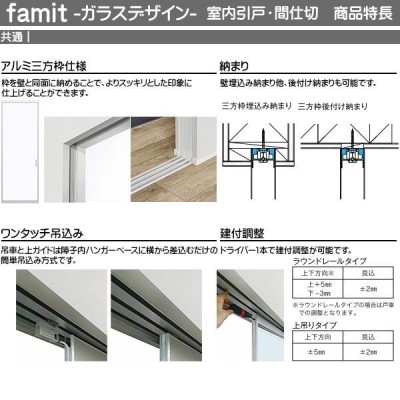 ファミット[ガラスデザイン] 片引き戸(2枚建) ラウンドレールタイプ