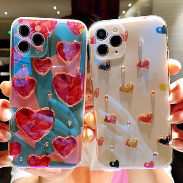 時尚愛心iPhone11手機殼12mini適用蘋果11日韓潮女iPhonex水鑚藍光 99購物節