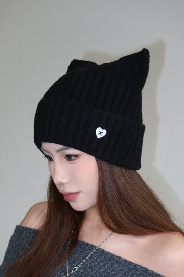 愛心刺繡針織貓耳帽
