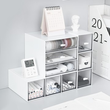 留白ins多格疊加收納盒吧唧 書桌上桌面小抽屜式學生宿舍文具辦公