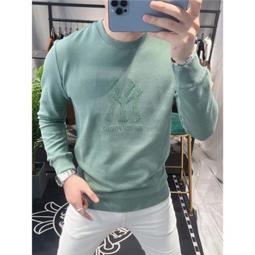 (免運)歐洲站2024春秋款刺繡衛衣男圓領高端簡約時尚男士套頭長袖t恤衫