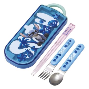 Skater AG抗菌三合一餐具組  筷子 + 叉子 + 湯匙 + 外盒  Stitch 史迪奇 藍色 + 白色 + 粉色  1組