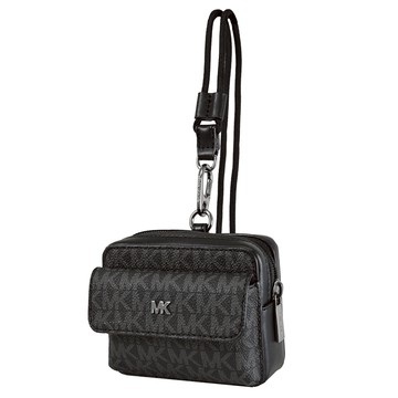 MICHAEL KORS GIFTING 品牌印花皮革頸掛式卡片零錢包.黑灰