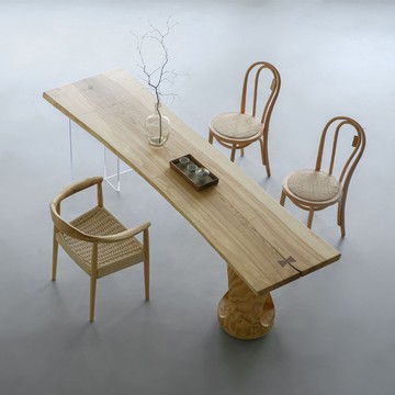 公司貨 最低價 免運  侘寂風松木實木整板茶桌原木餐桌極簡客廳茶幾家用創意長桌定制