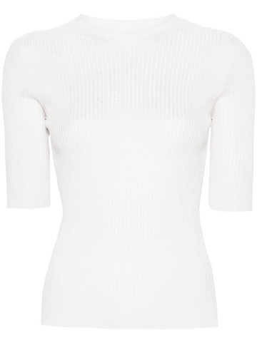 Peserico - crew-neck fine-ribbed T-shirt - women - Polyester/Viscose - 44 - White