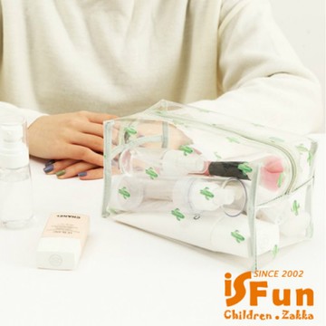iSFun 防水透視 清新大號長方化妝包 仙人掌