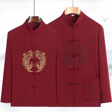 棉麻唐裝男長袖中老年春秋情侶中國風爺爺奶奶生日過壽套裝2021年