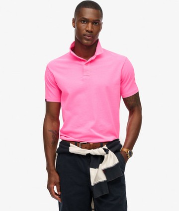 Superdry Men's Essential Jersey Polo Top Pink Size: S