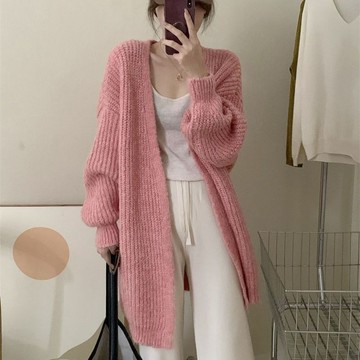 💕甜心大尺碼💕大尺碼慵懶風毛衣外套女中長款寬松顯瘦百搭韓版溫柔風軟糯針織開衫