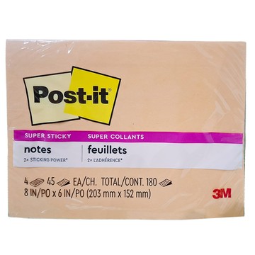 3M Post-it 利貼 狠黏便利貼 6845-SSP  橘色 + 粉色 + 綠色 + 藍色  180張  1組