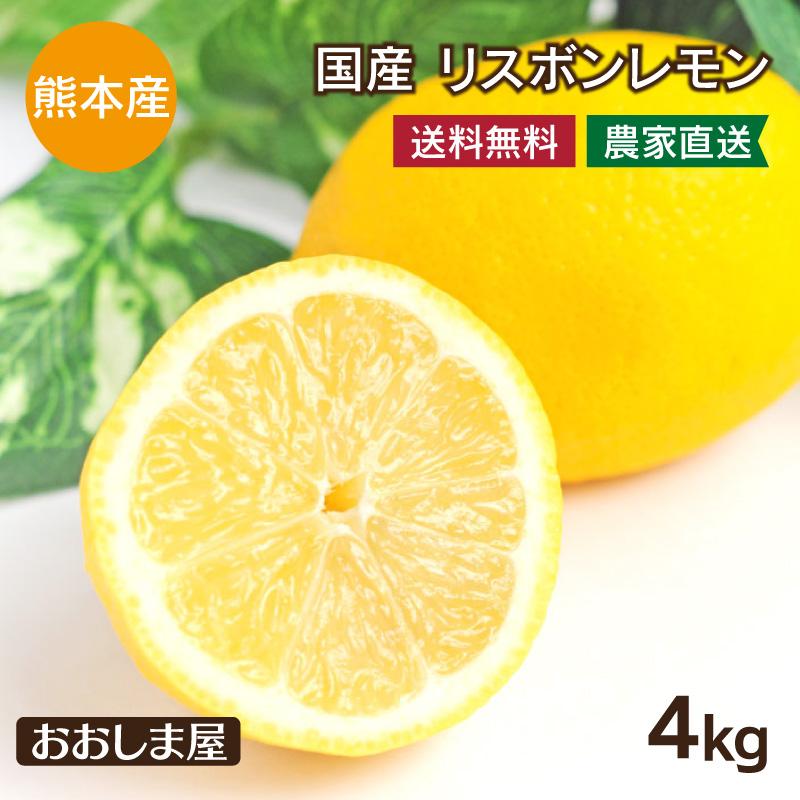 国産 レモン 熊本産 4kg 送料無料 リスボン ＜一週間から10日前後でお届け＞ れもん ノーワックス 防カビ剤不使用 産地直送 農家直送