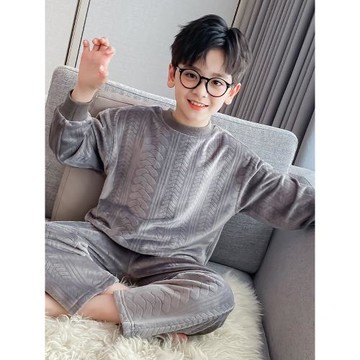 男童海島絨睡衣秋冬新款薄絨家居服套裝春季套頭家居服休閑兩件套
