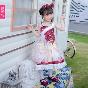 兒童洛麗塔網紗吊帶裙夏新款蝴蝶結可愛幼兒園公主洋裝表演連衣裙