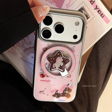 粉色夢幻小馬適用蘋果17promax手機殼15鎏金iphone16磁吸支架13硬殼