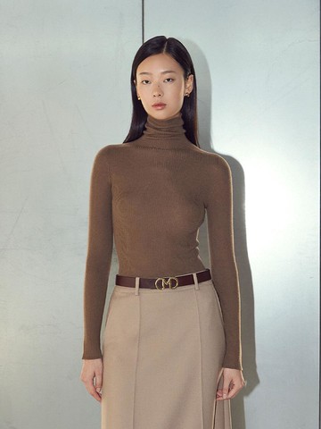 Wholegarment Turtleneck Long Sleeve Knit Top Camel