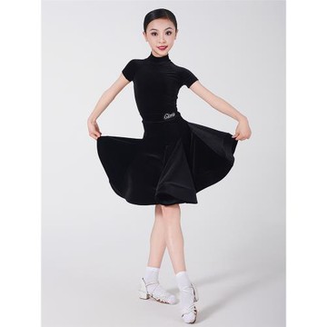 歌瑞亞新款拉丁舞女少兒童小圓領短袖分體考級比賽表演規定服3187