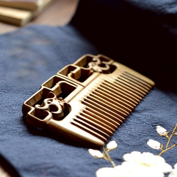 手工雕雙面龍木梳綠檀木雕刻梳子復古典古風漢服發梳配盒1入