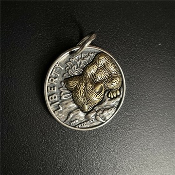 小寶s925純銀復古金銀撞色貓咪喝水圓牌吊墜女僅吊墜項墜項鏈掛墜