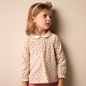 PIPPY鄉村印花棉質小翻領長袖上衣 粉-110