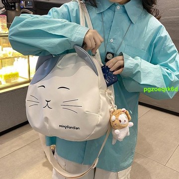 💯可開發票💯日系少女可愛貓咪帆布包ins卡通學生大容量手提斜挎包百搭單肩包332