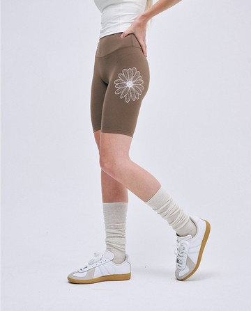 MARDI MERCREDI 束身短褲 咖啡色 經典小雛菊 白花 BEURRE ULTIMATE COMFORT BIKER LEGGINGS THEFLOWER