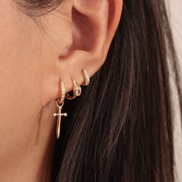 s925銀鑲鑽耳扣十字架耳環簡約18k金色高級感歐美風耳環