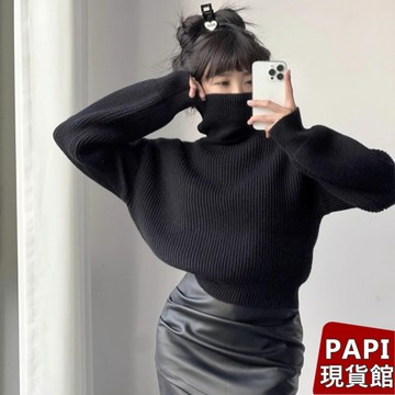 【PAPI】韓版柔軟小翻領毛衣 秋冬新款韓系INS休閒百搭氣質長袖高領毛衣 針織上衣 針織衫針織毛衣【1500】