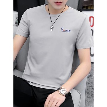 高檔純棉冰絲男士短袖t恤上衣服潮流夏季白色男裝2025新款體恤衫