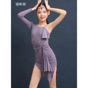 語歌菲拉丁舞練功服女兒童夏季吊帶連衣裙女童高級感新款長袖舞衣