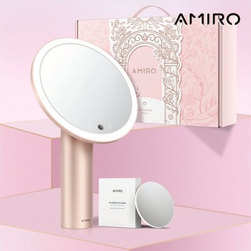 台灣總代官方直營【AMIRO】Oath 自動感光環狀 LED還原日光顯色化妝鏡(綺夢花園禮盒)(薄霧粉) 美妝鏡/ 情人節 禮物